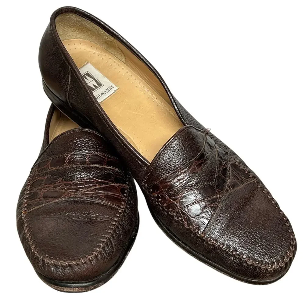 MAGNANNI Made in Spain Vintage Brown Crocodile Loafer Vero Cucio US Size 10.5 M
